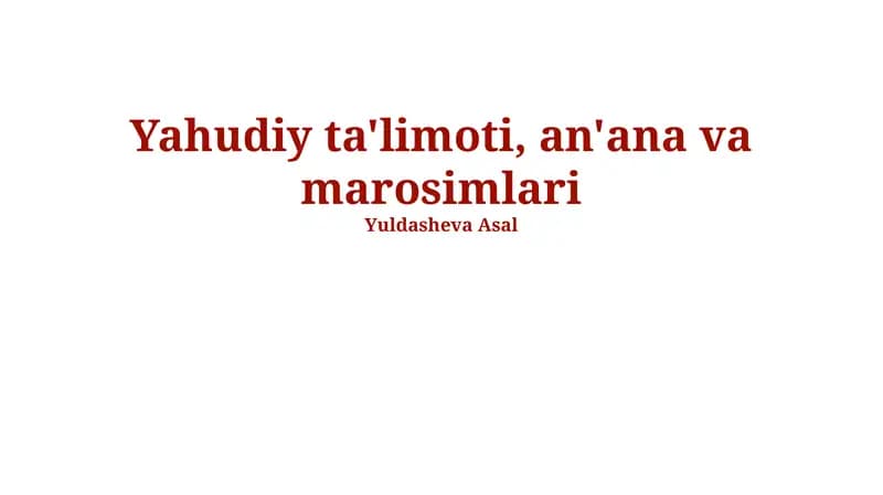 Yahudiy ta'limoti, an'ana va marosimlari