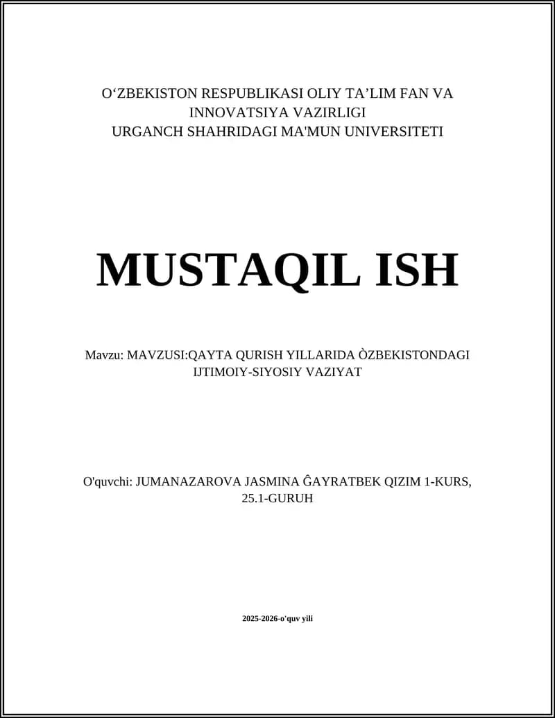 Qayta qurish yillarida Òzbekistondagi ijtimoiy-siyosiy va'ziyat