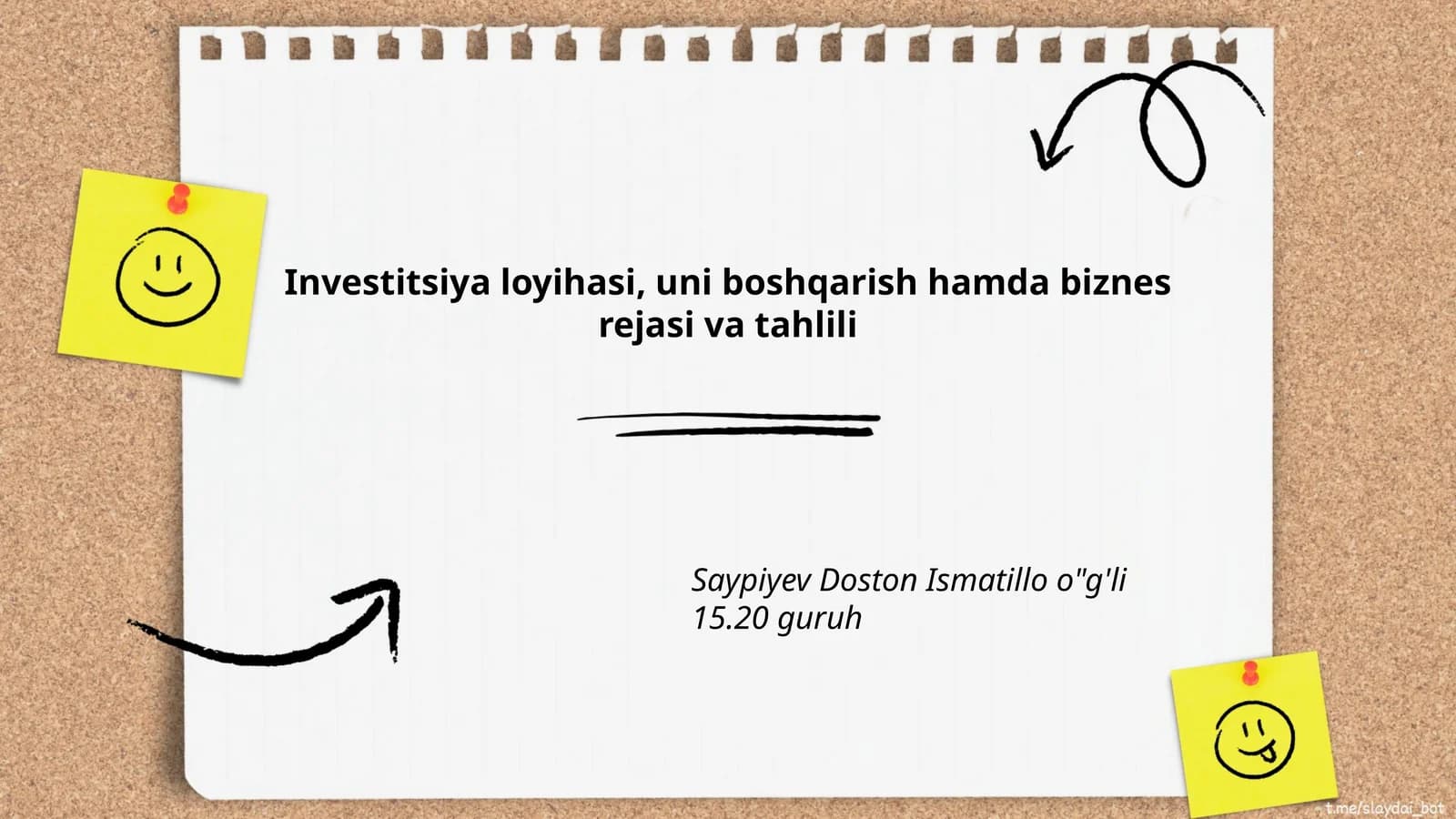Investitsiya loyihasi, uni boshqarish hamda biznes rejasi va tahlili