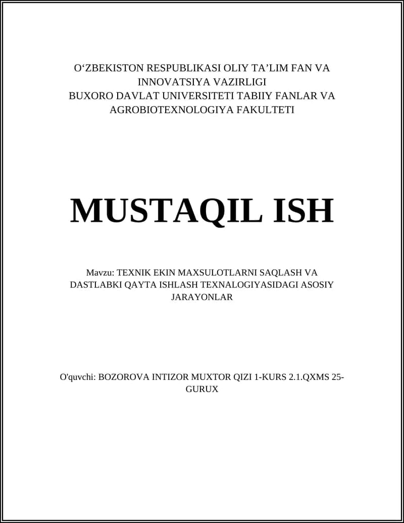 Texnik ekin mahsulotlarini saqlash sharoitlari