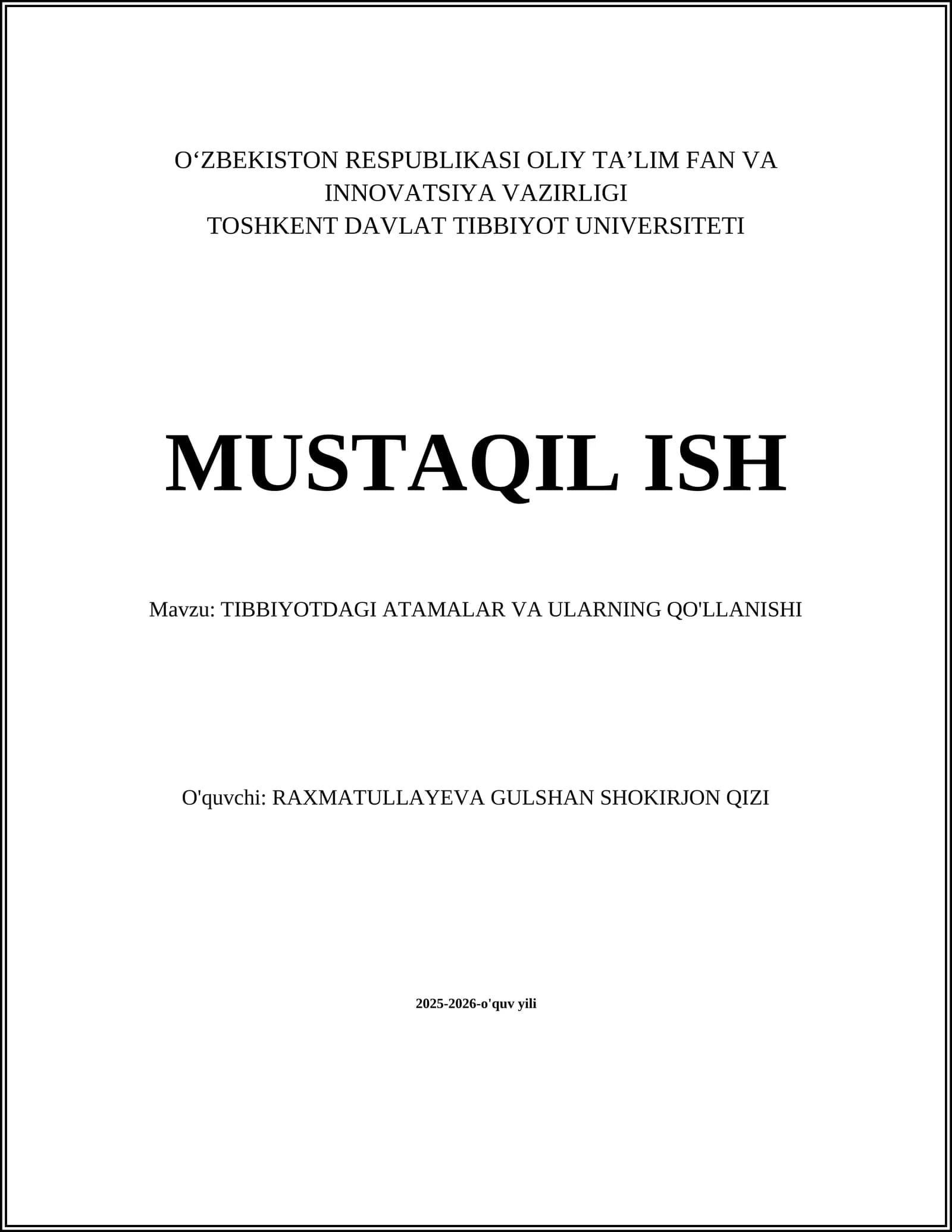 TIBBIYOTDAGI ATAMALAR VA ULARNING QO'LLANISHI