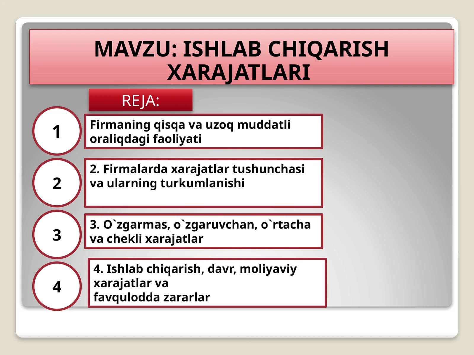ISHLAB CHIQARISH XARAJATLARI