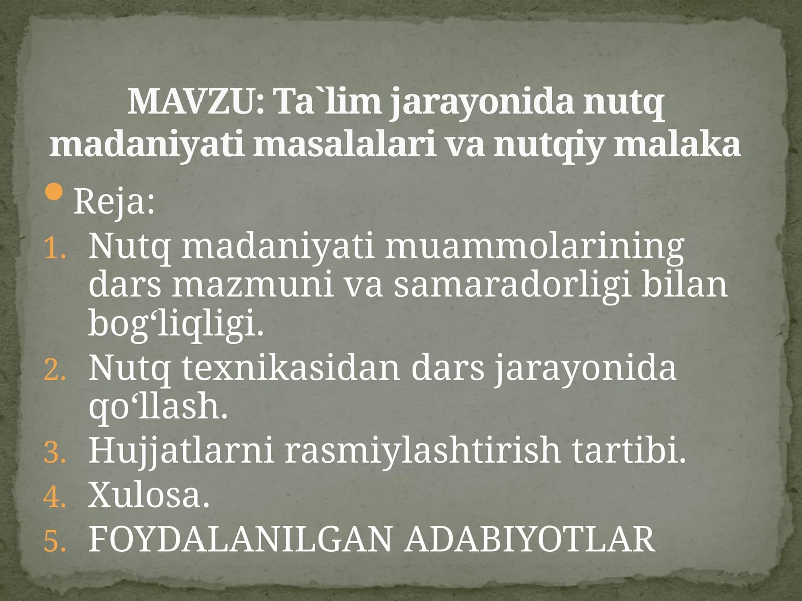 Ta`lim jarayonida nutq madaniyati masalalari va nutqiy malaka