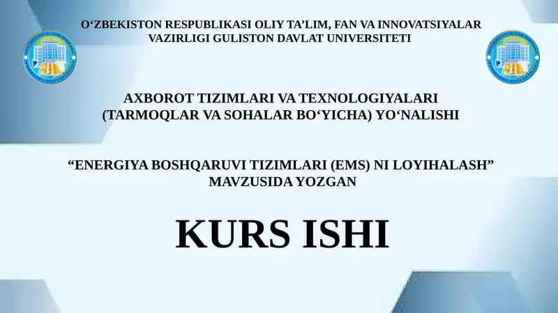 ENERGIYA BOSHQARUVI TIZIMLARI (EMS) NILOYIHALASH