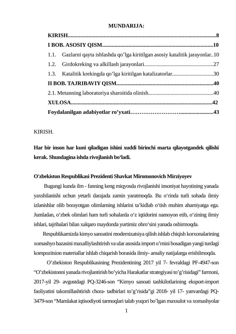 Gazlarni qayta ishlashdagi jarayonlar va ularning mexanizmi
