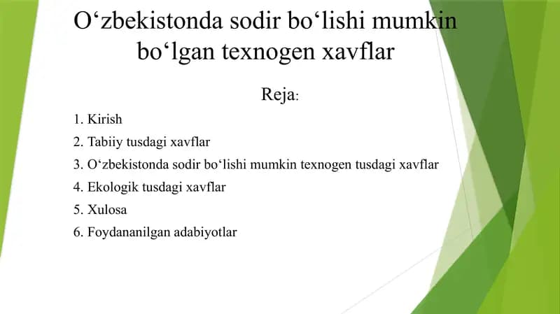 O‘zbekistonda sodir bo‘lishi mumkin bo‘lgan texnogen xavflar