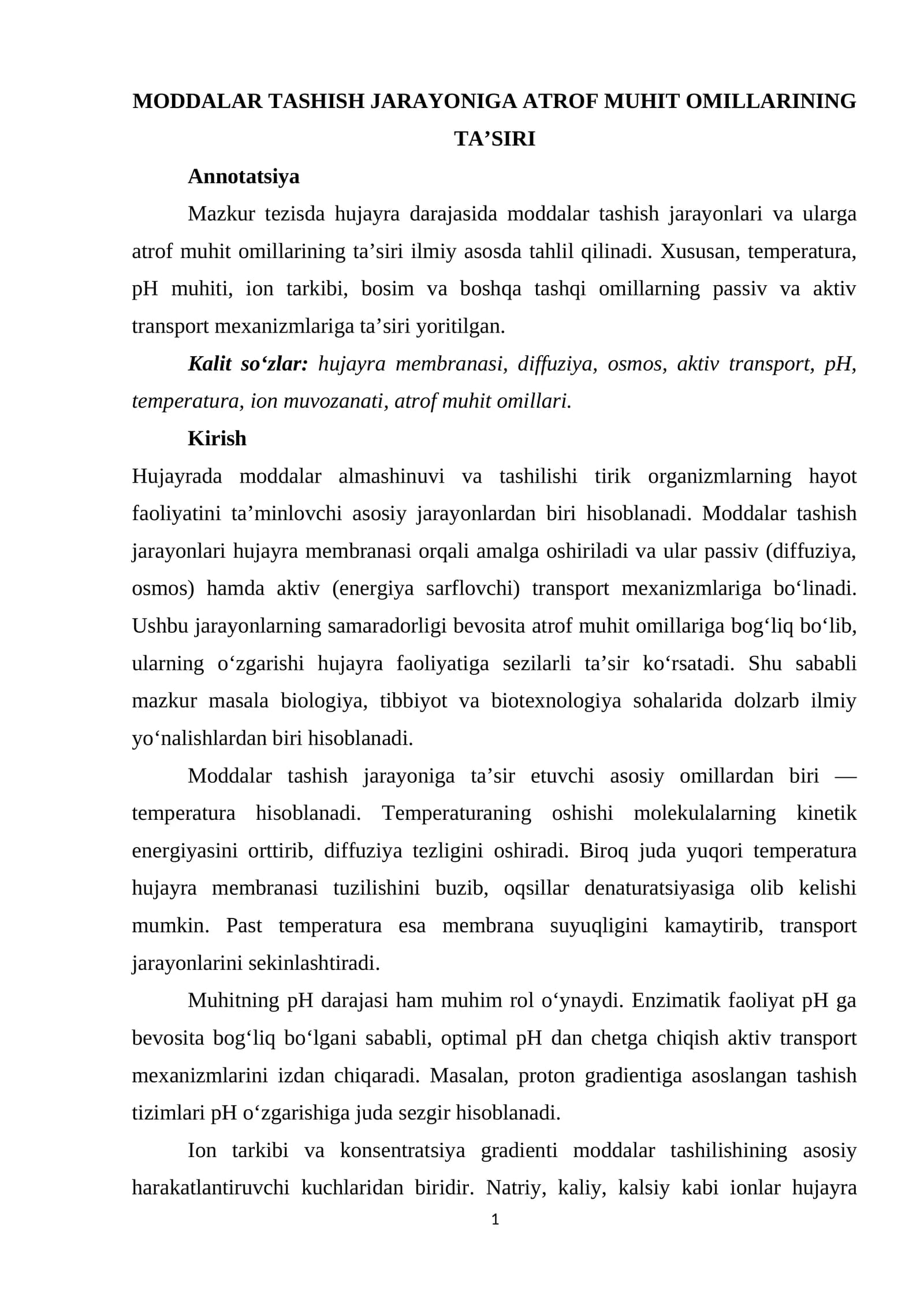 MODDALAR TASHISH JARAYONIGA ATROF MUHIT OMILLARINING TA’SIRI