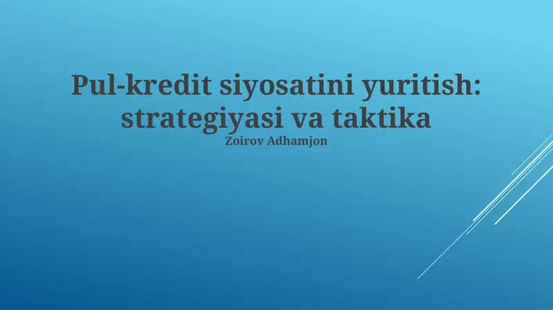 Pul-kredit siyosatini yuritish: strategiyasi va taktika