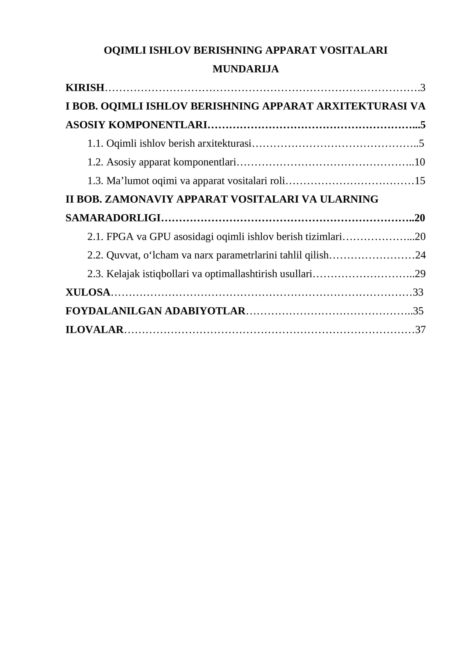 Oqimli ishlov berishning apparat vositalari