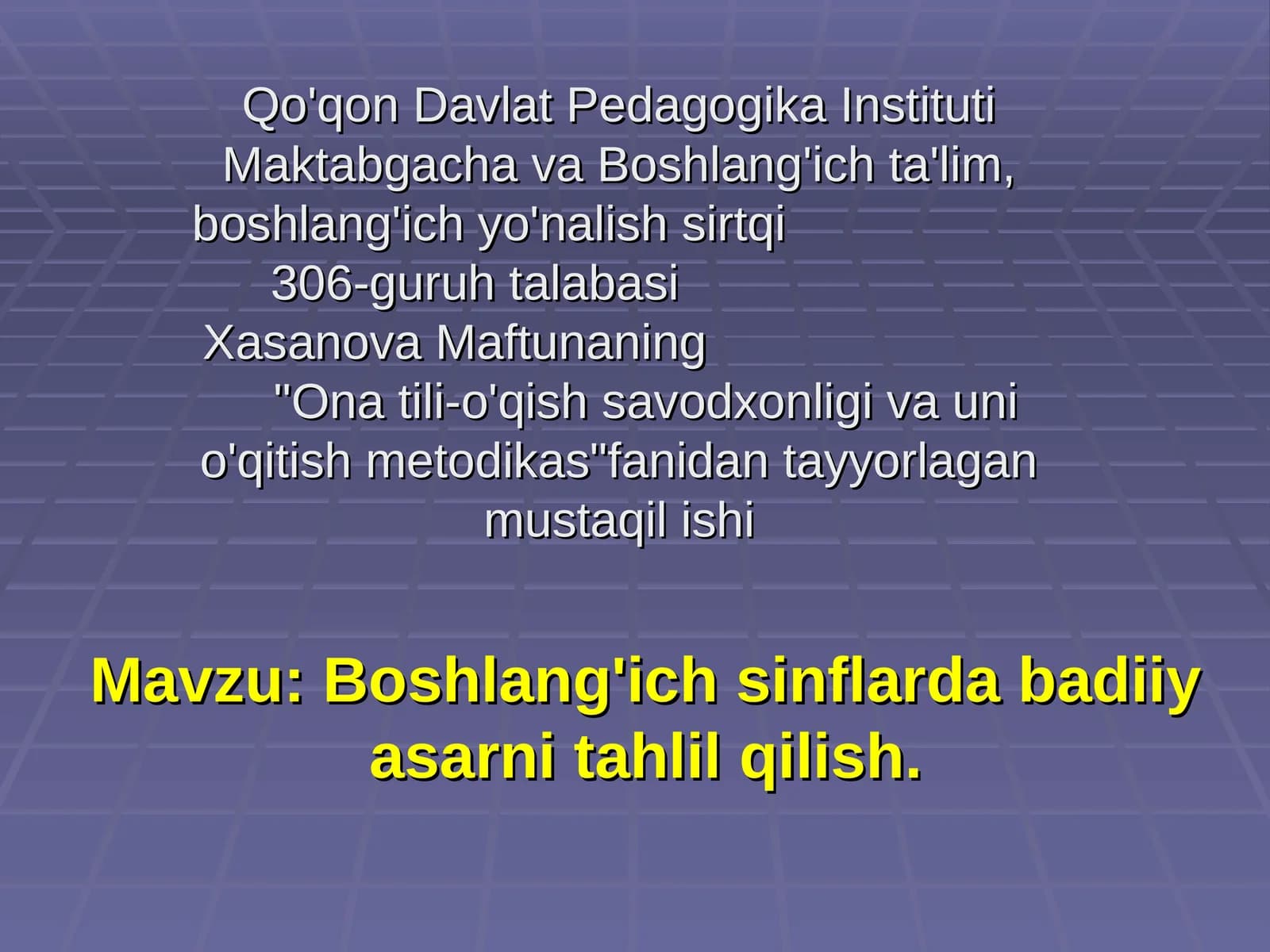 Boshlang'ich sinflarda badiiy asarni tahlil qilish