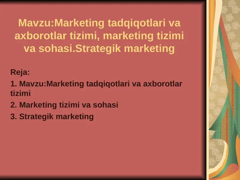 Marketing tadqiqotlari va axborotlar tizimi
