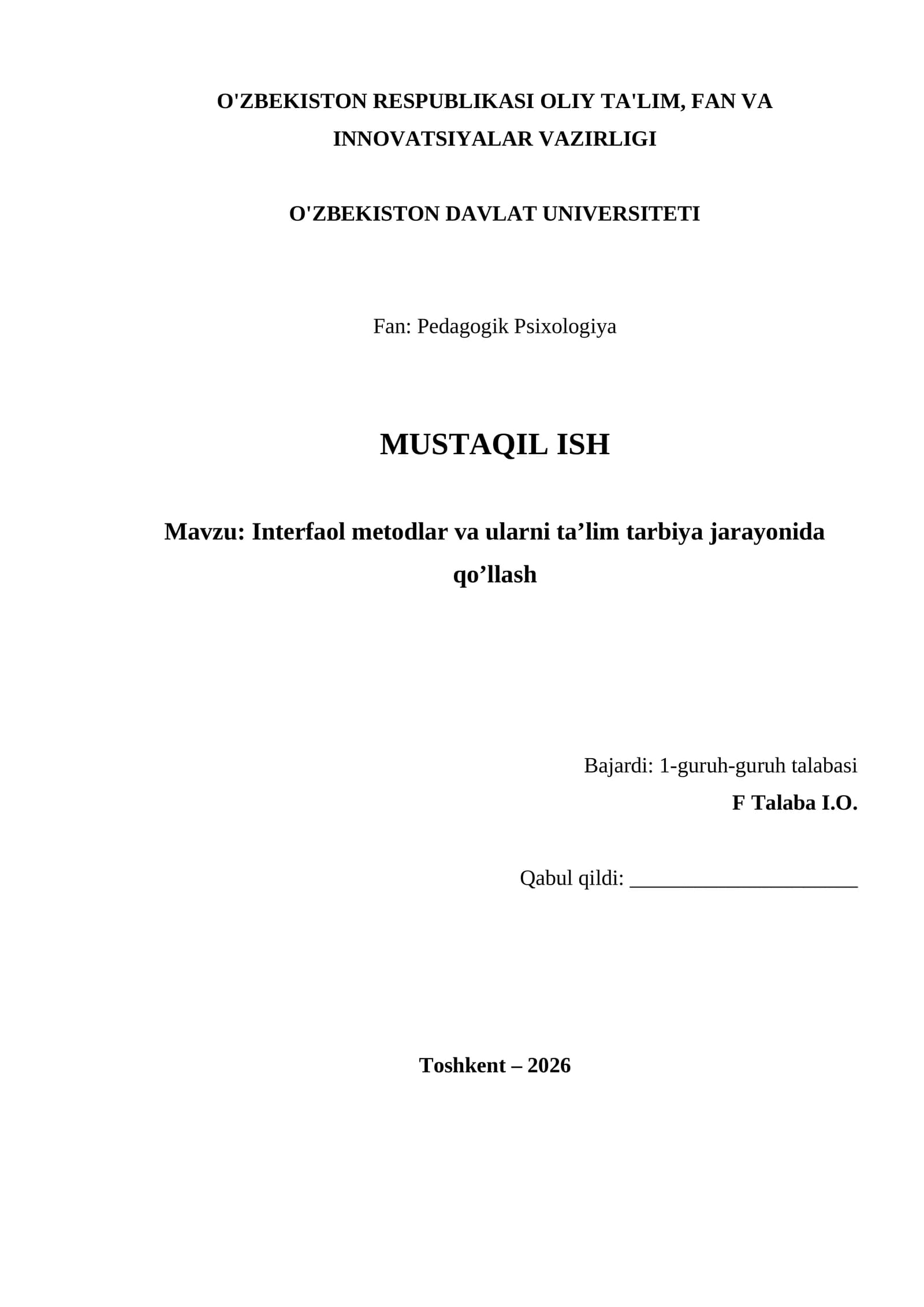 Interfaol metodlar va ularni ta’lim tarbiya jarayonida qo’llash