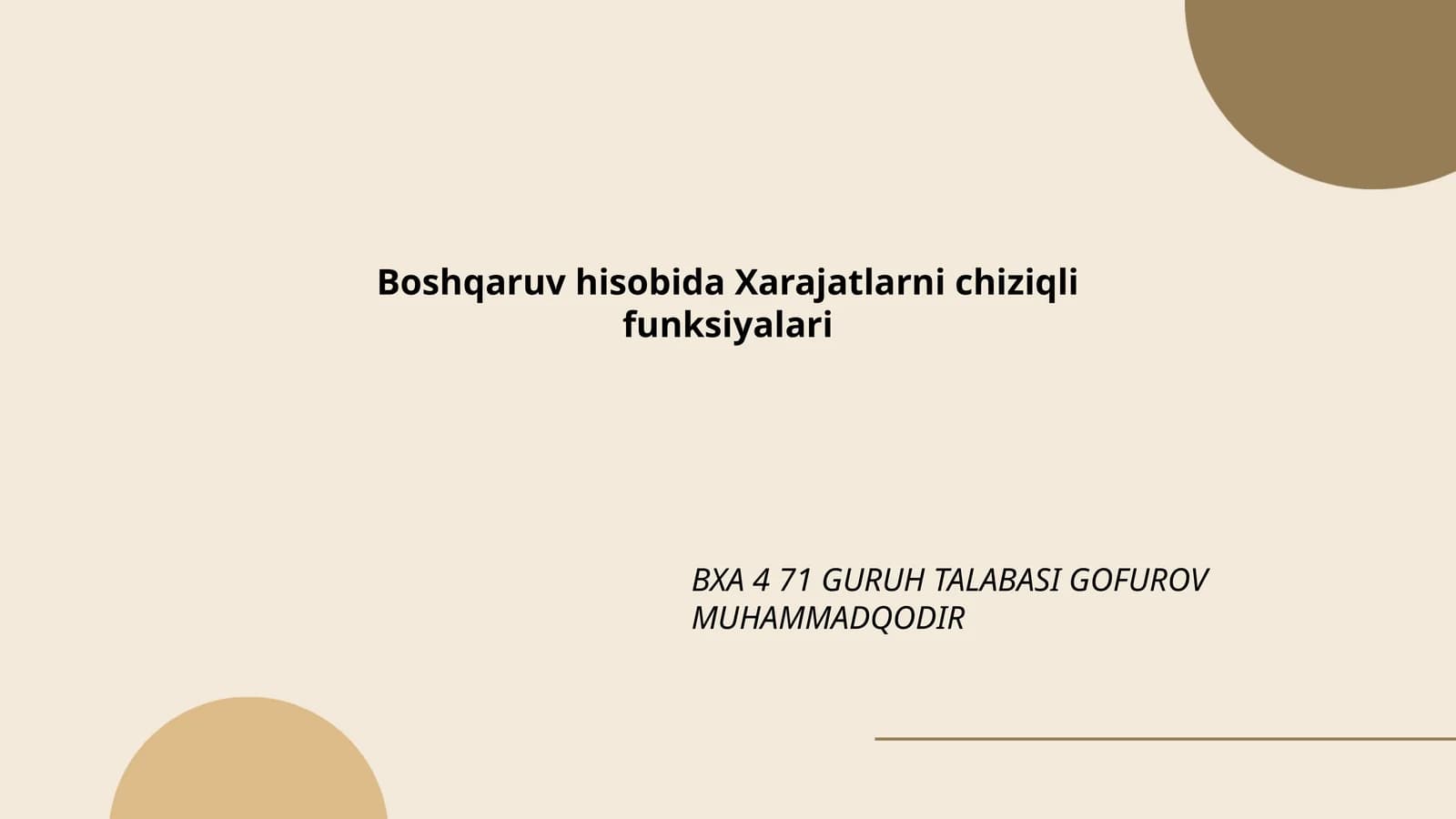 Xarajatlarni chiziqli funksiyalari