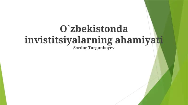Investitsiyalarni Jalb Qilishning Afzalliklari
