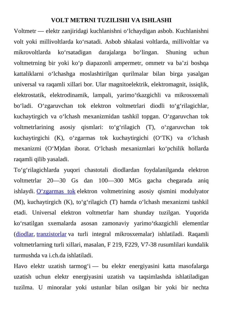 Voltmetr Tuzilishi va Ishlashi