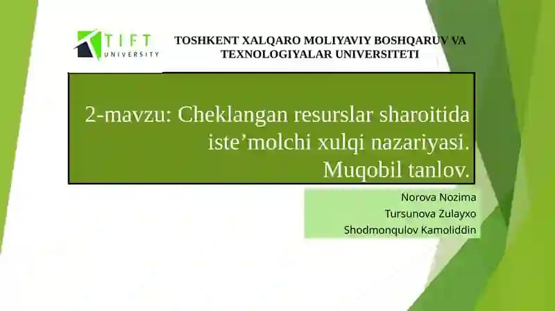 Cheklangan resurslar sharoitida iste’molchixulqinazariyasi