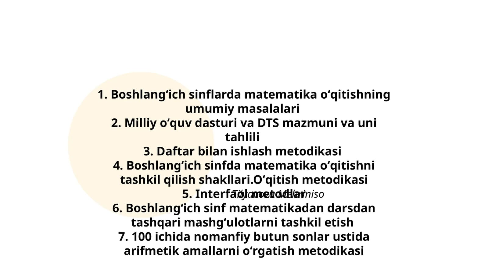 Boshlangʻich sinflarda matematika oʻqitishning umumiy masalalari