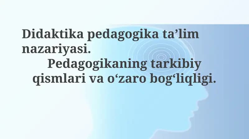Didaktika va Pedagogika: Asosiy Tushunchalar va Aloqadorlik