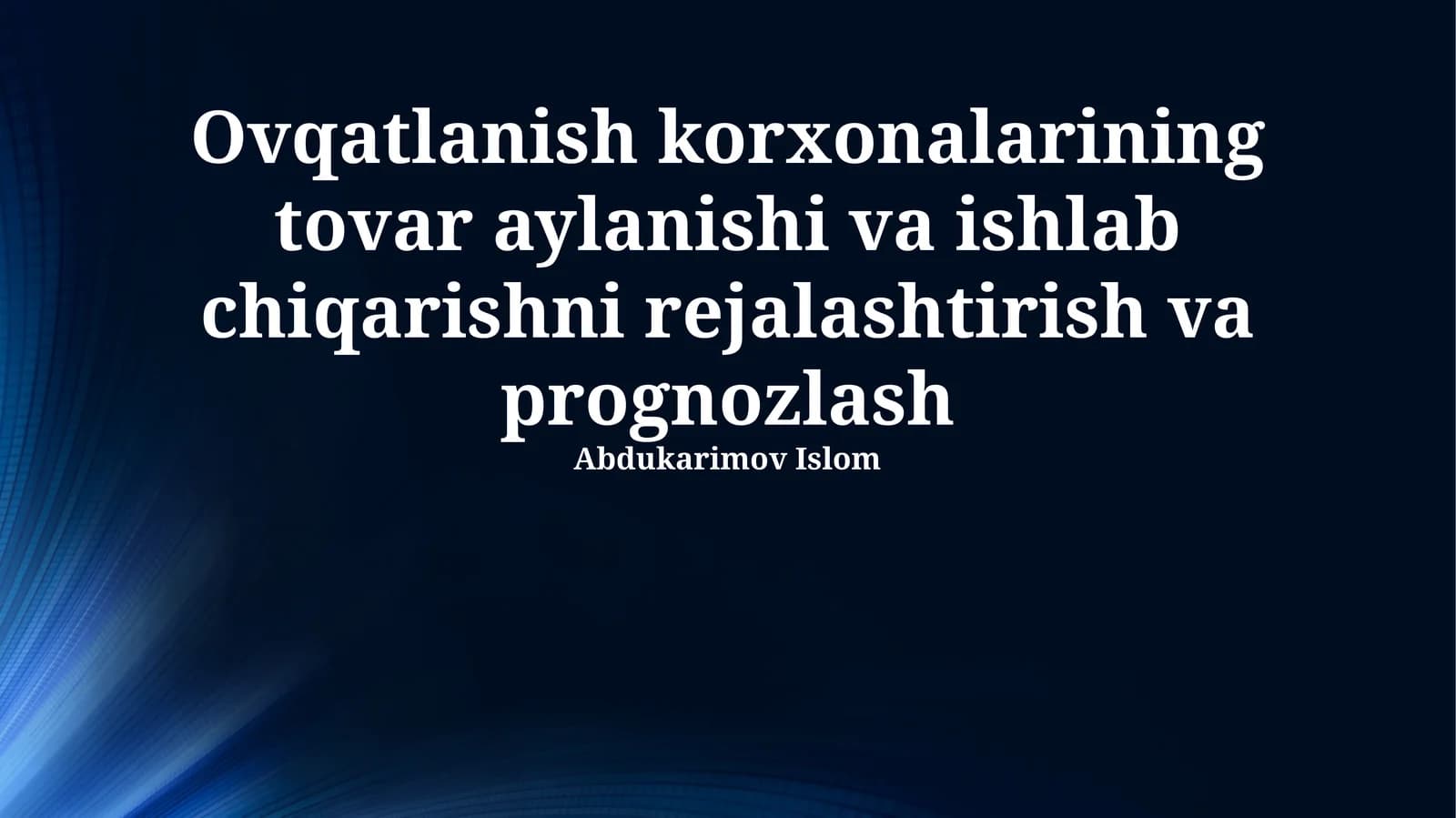 Tovar aylanmasi, ishlab chiqarishni rejalashtirish va prognozlash