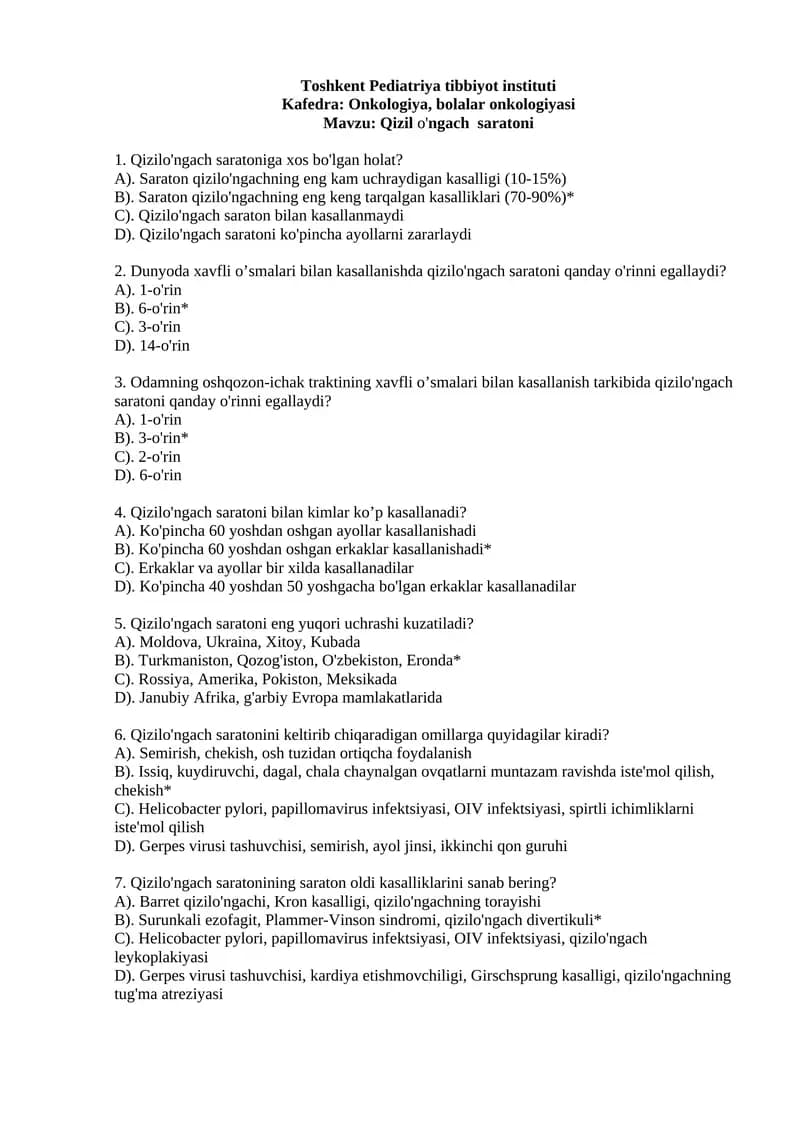 Qizil o'ngach saratoni