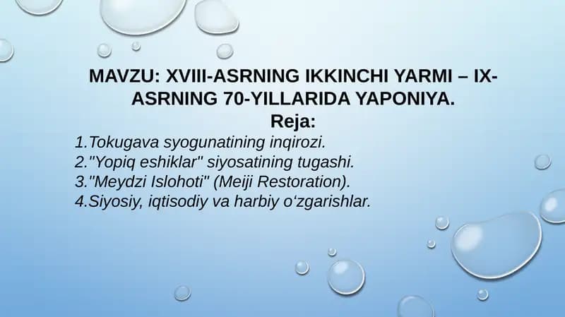 Yaponiya XVIII-ASRNING II yarmi – IX-ASRNING 70-yillarida