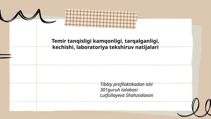 Temir tanqisligi kamqonligi, tarqalganligi, kechishi, laboratoriya tekshiruv natijalari