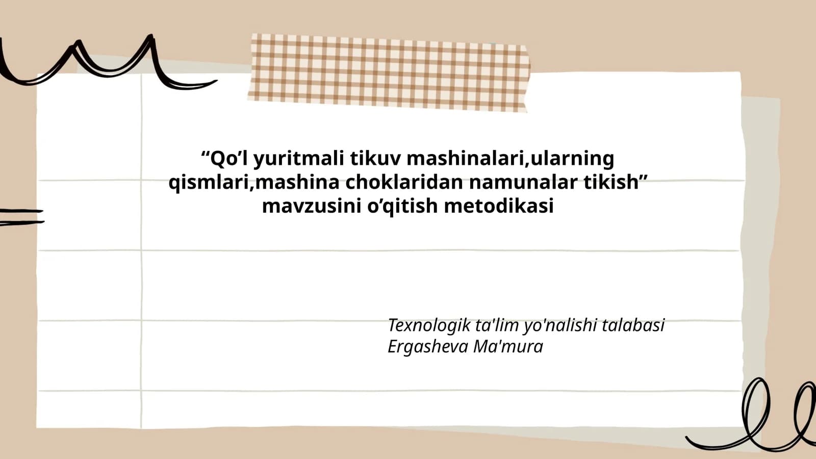 Qo’l yuritmali tikuv mashinalari,ularning qismlari,mashina choklaridan namunalar tikish