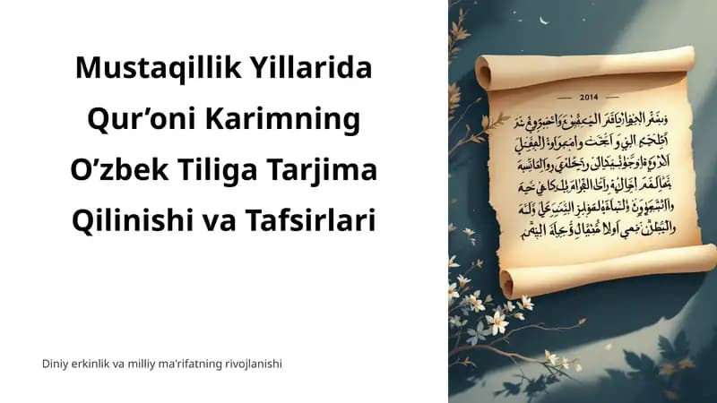 Mustaqillik Yillarida Qur’oni Karimning O’zbek Tiliga Tarjima Qilinishi va Tafsirlari