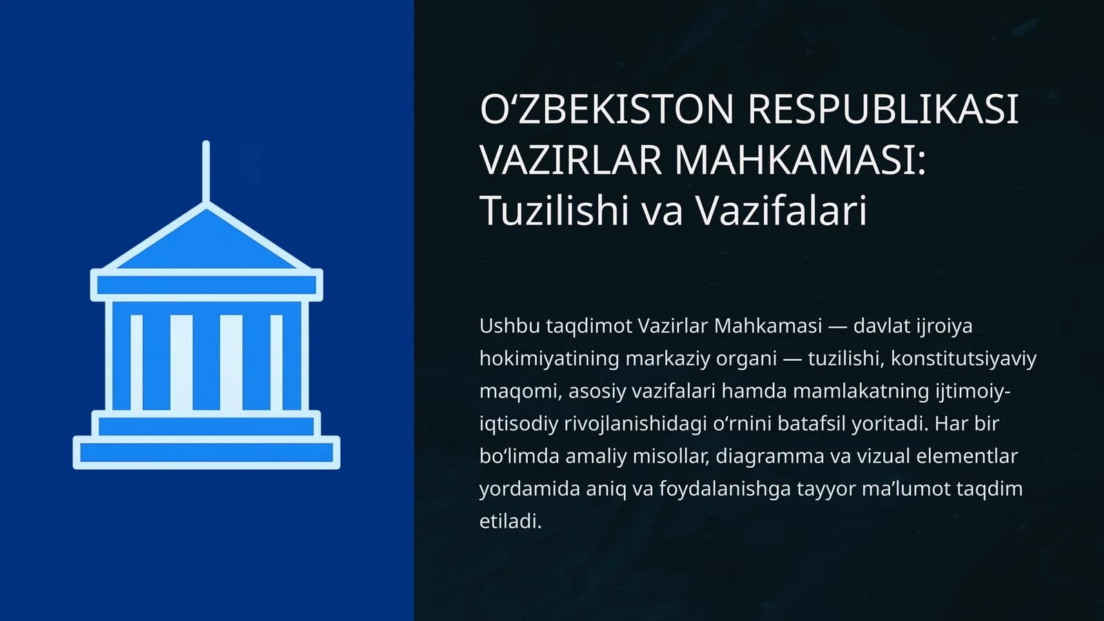 OʻZBEKISTON RESPUBLIKASI VAZIRLAR MAHKAMASI: Tuzilishi va Vazifalari