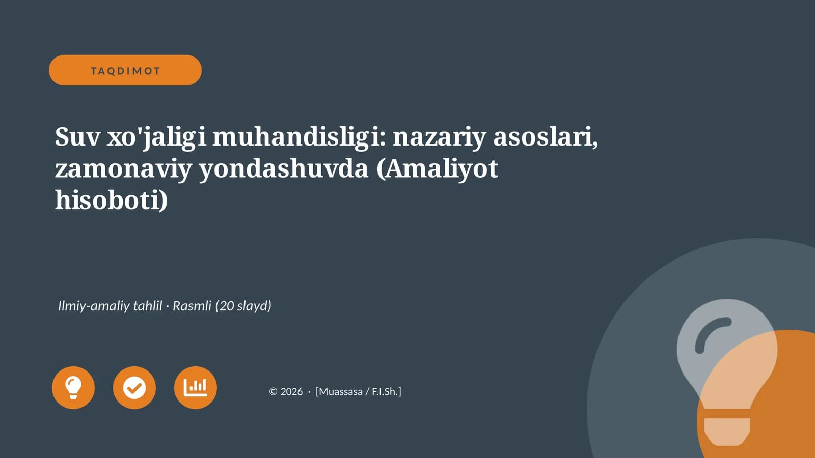 Suv xo'jaligi muhandisligi: nazariy asoslari, zamonaviy yondashuvda (Amaliyot hisoboti)
