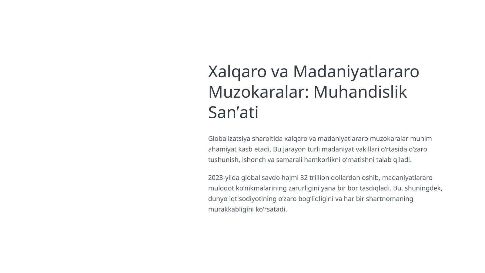 Xalqaro va Madaniyatlararo Muzokaralar: Muhandislik Sanʼati
