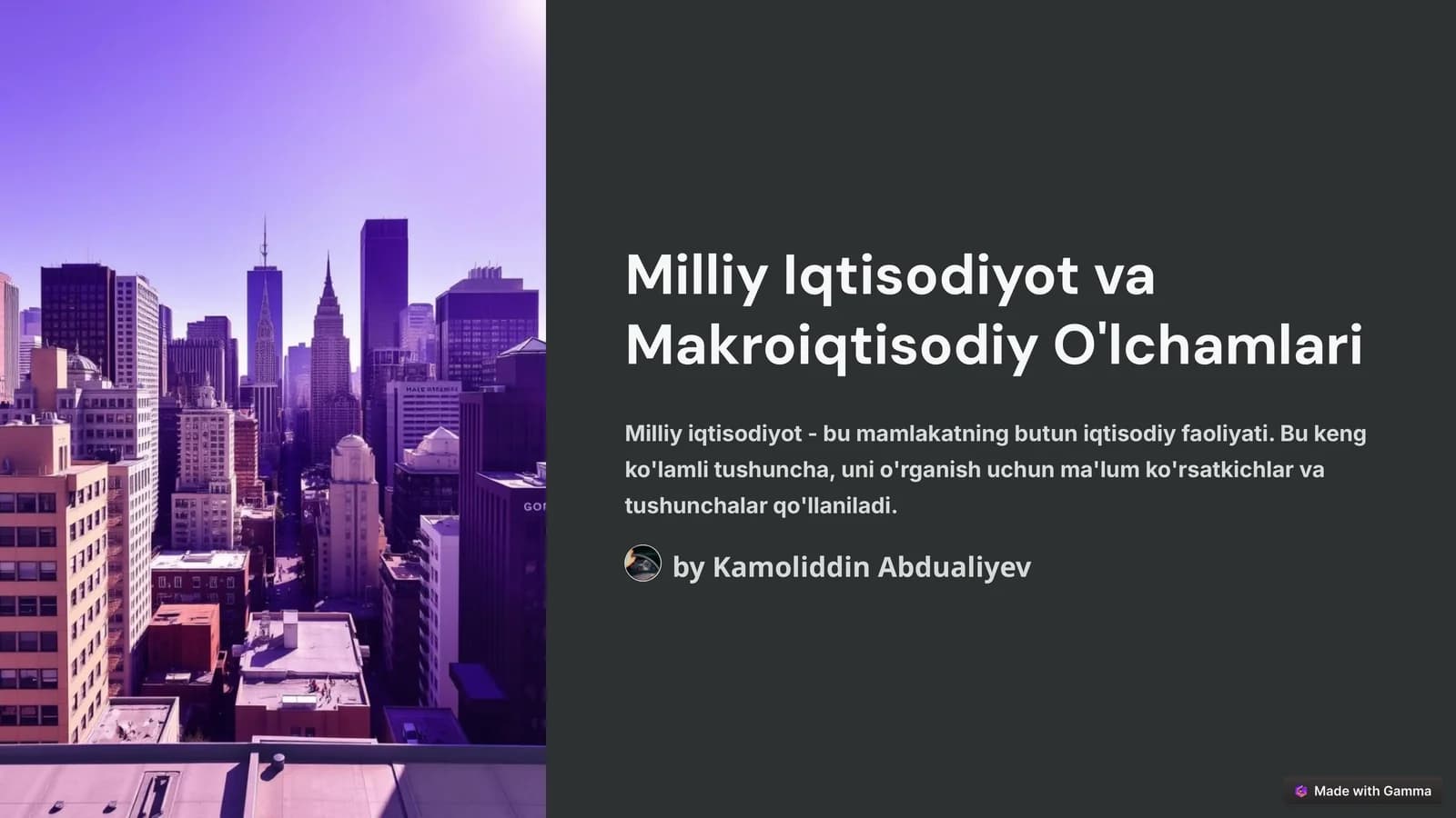 Milliy Iqtisodiyot va Makroiqtisodiy O'lchamlari