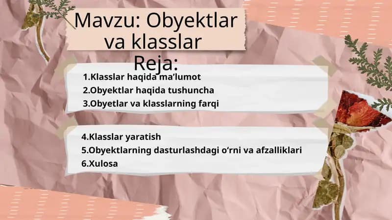 Obyektlar va klasslar