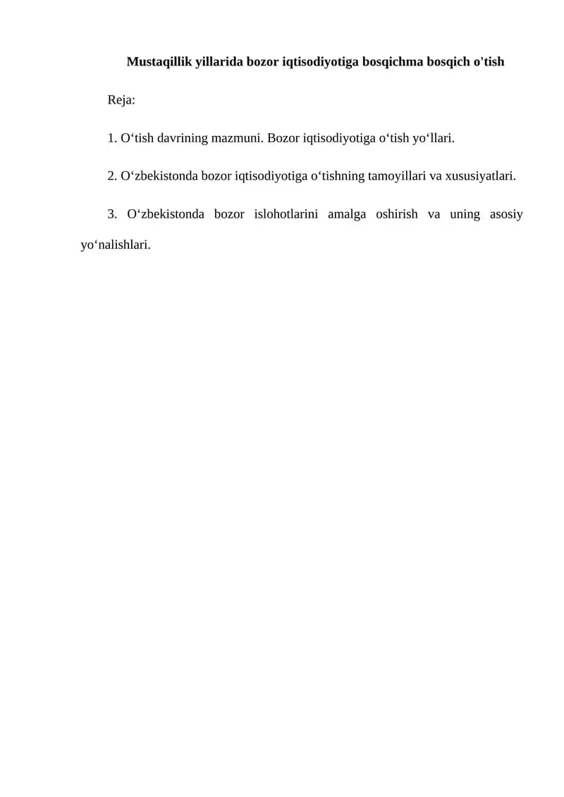 Bozor iqtisodiyotiga o'tish