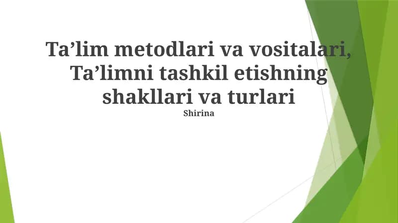 Ta'lim Tuzumlari va Modellari