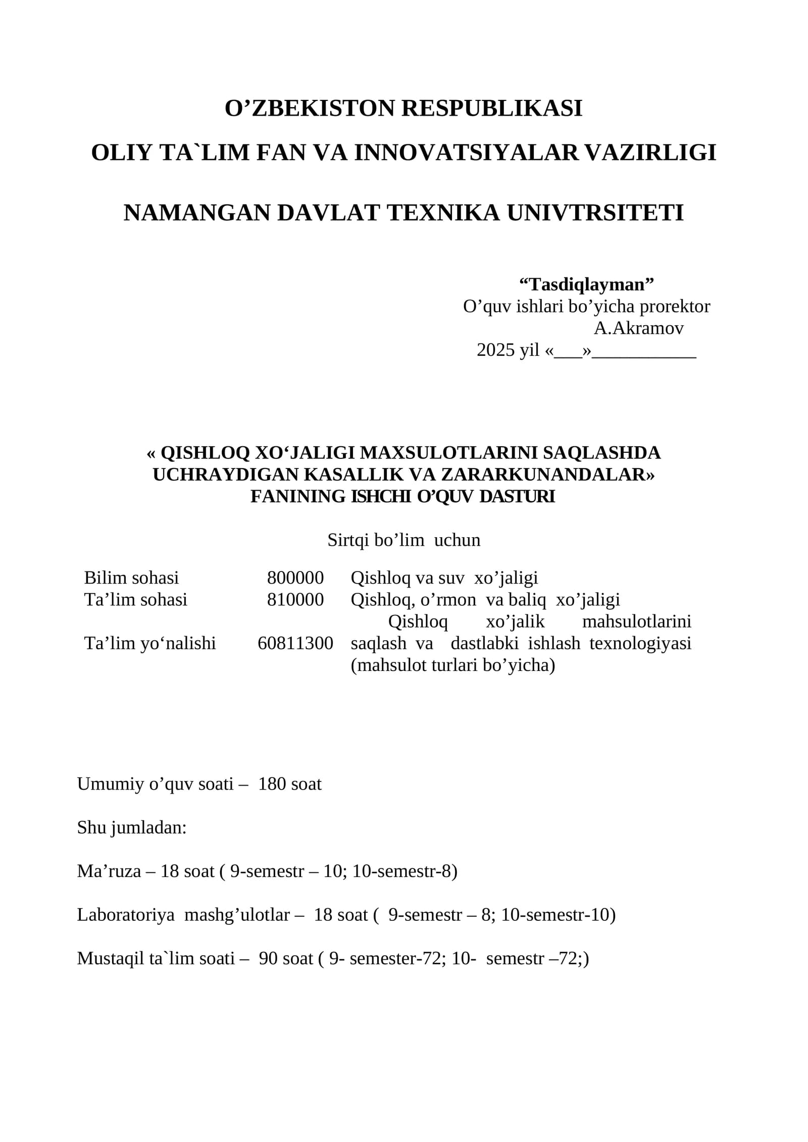 Mavzu: QISHLOQ XO‘JALIGI MAXSULOTLARINI SAQLASHDA UCHRAYDIGAN KASALLIK VA ZARARKUNANDALAR