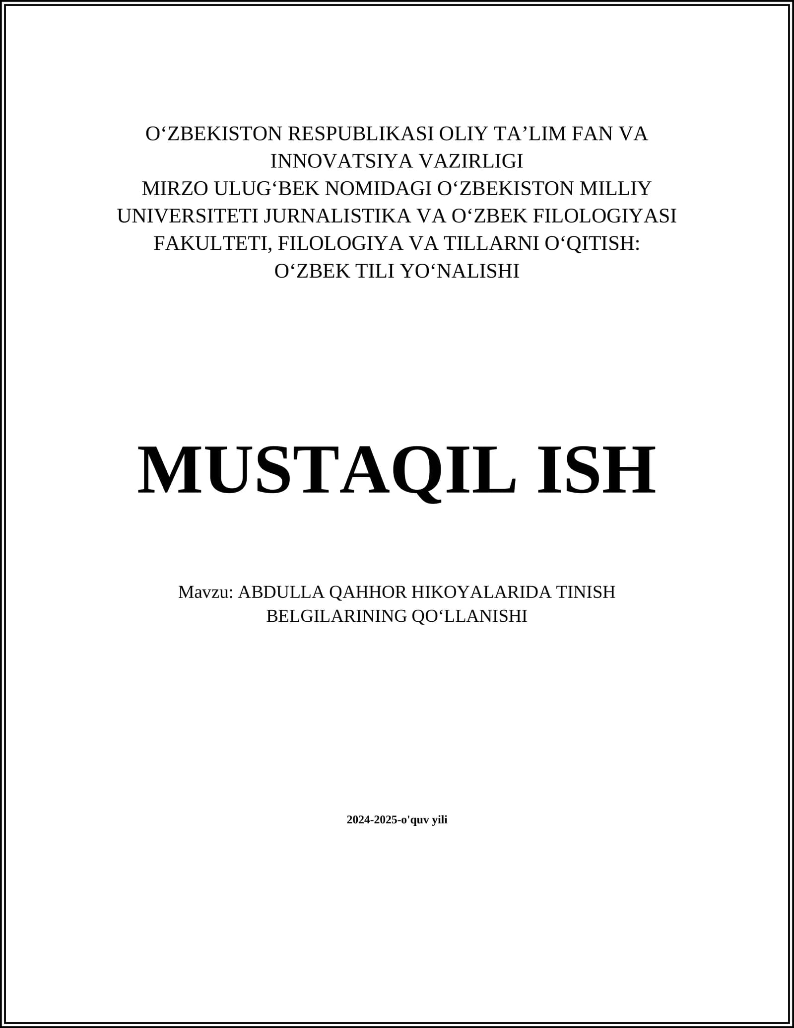 ABDULLA QAHHOR HIKOYALARIDA TINISH BELGILARINING QO‘LLANISHI