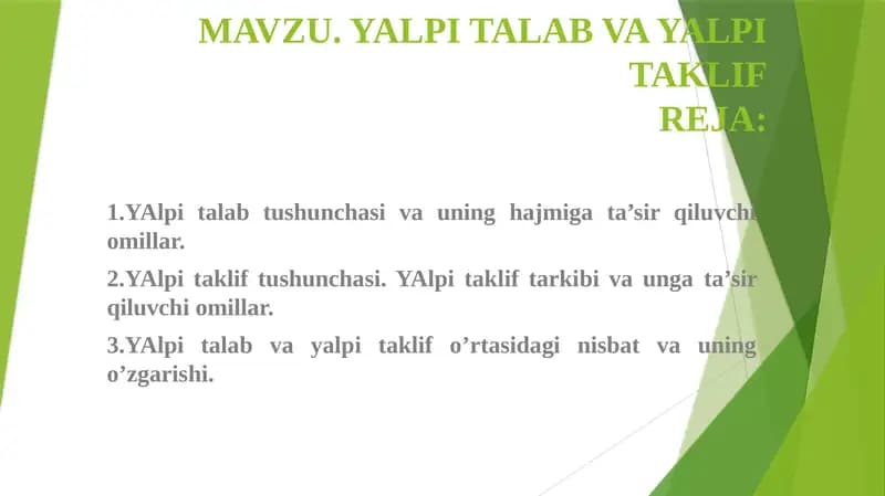 YAlpi Talab va Yalpi Taklifreja