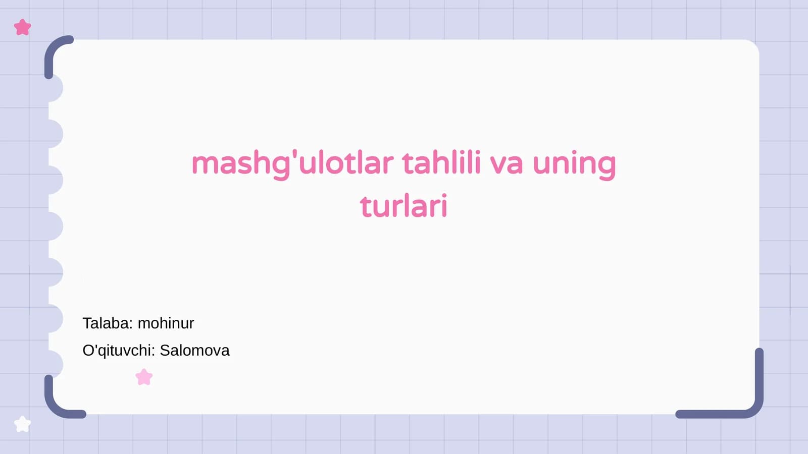 Mashg'ulotlar tahlili va uning turlari