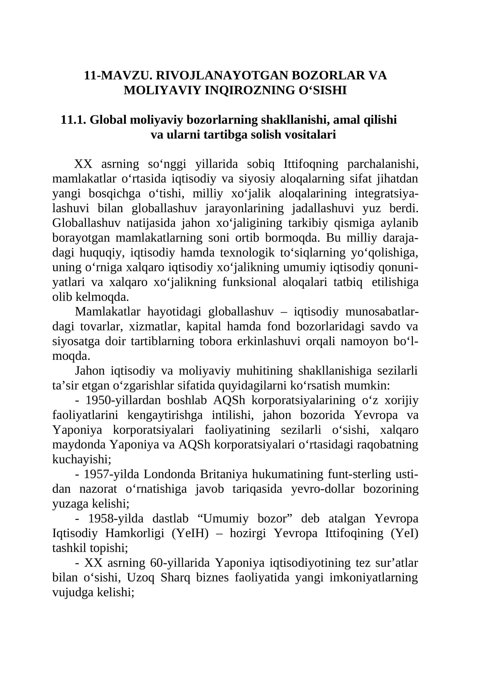 RIVOJLANAYOTGAN BOZORLAR VA MOLIYAVIY INQIROZNING O‘SISHI