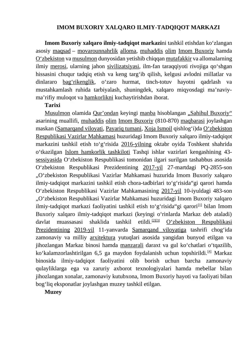 IMOM BUXORIY XALQARO ILMIY-TADQIQOT MARKAZI