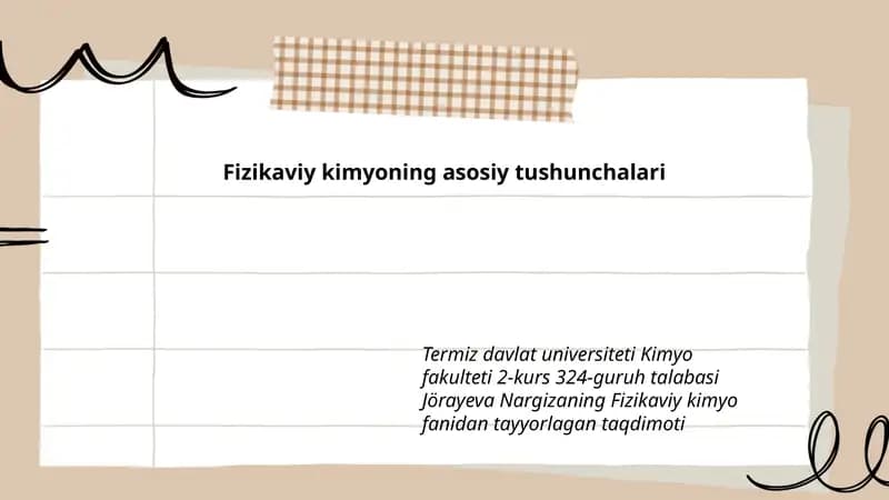 Fizikaviy kimyoning asosiy tushunchalari