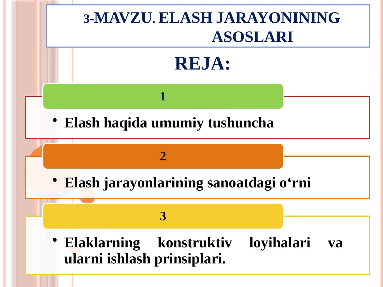 Elash jarayonining asoslari