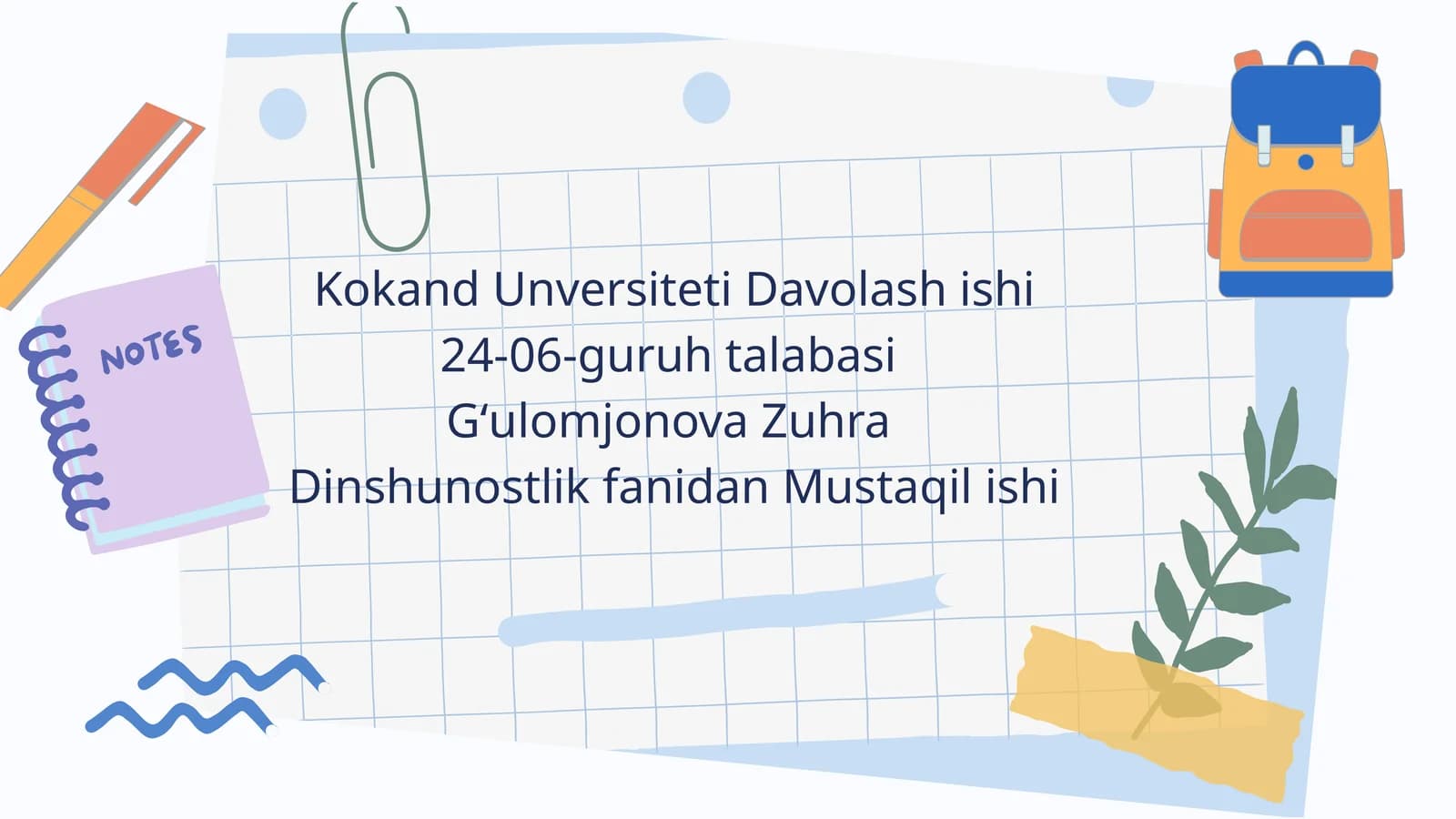 Dinshunoslik fanidan Mustaqil ishi