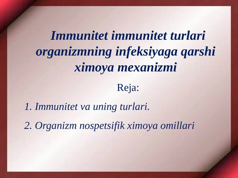 Immunitet immunitet turlari organizmning infeksiyaga qarshi ximoya mexanizmi