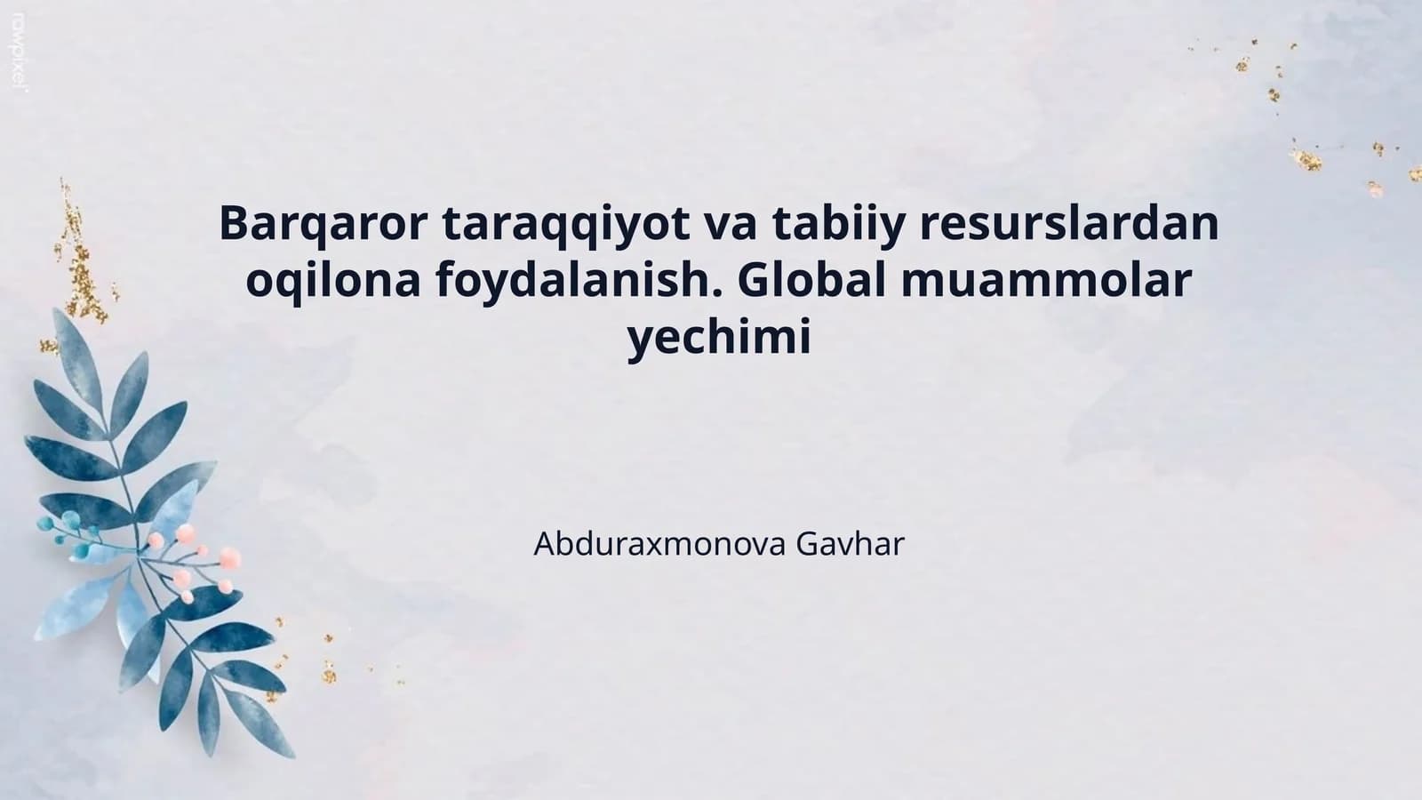 Barqaror taraqqiyot va tabiiy resurslardan oqilona foydalanish. Global muammolar yechimi