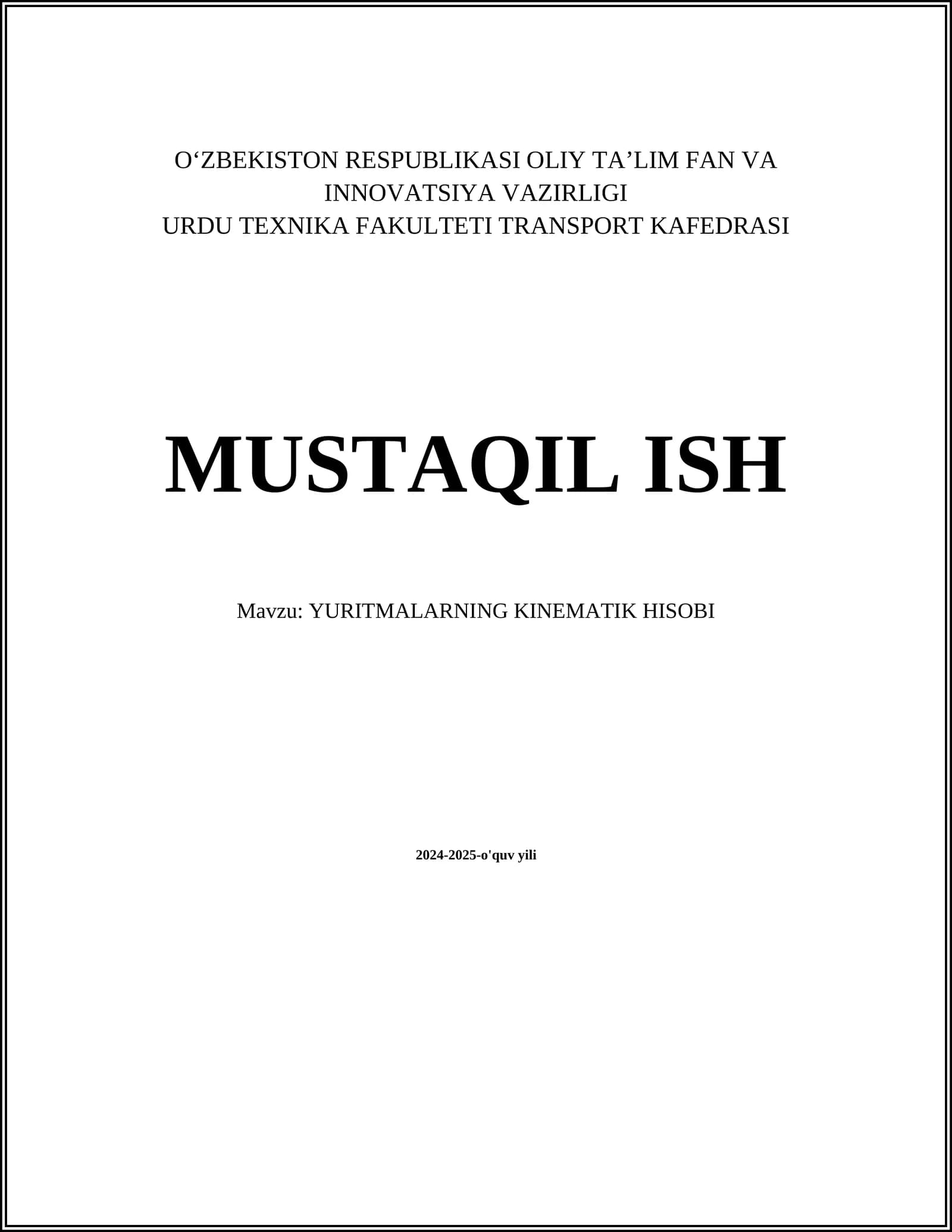 YURITMALARNING KINEMATIK HISOBI