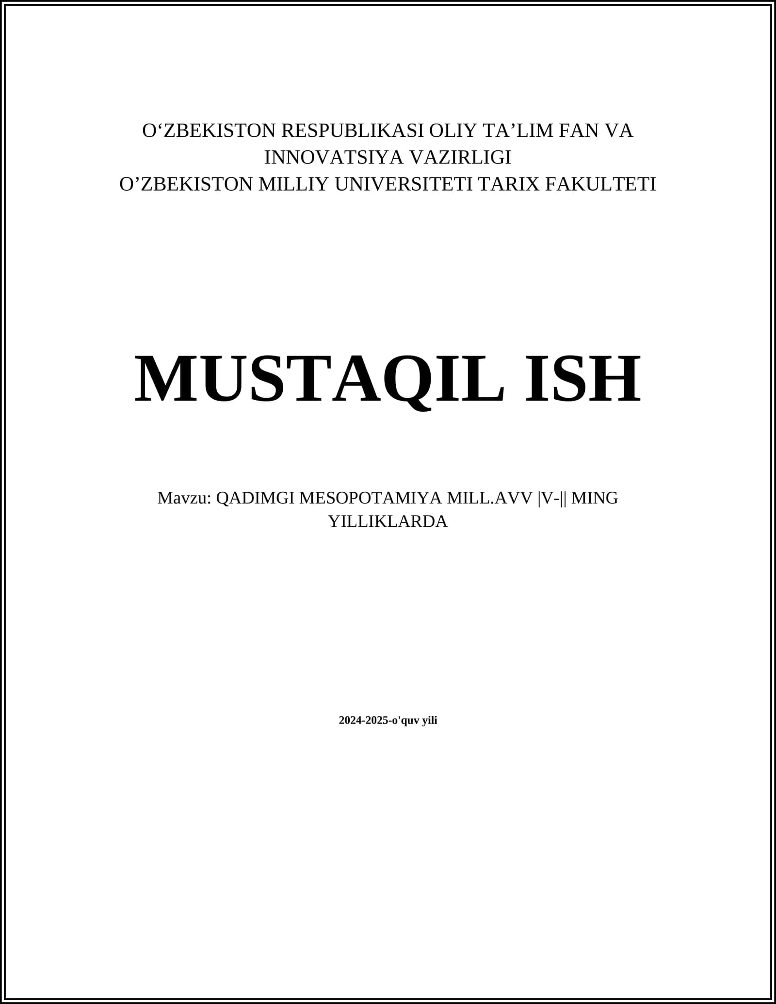 QADIMGI MESOPOTAMIYA MILL.AVV |V-|| MING YILLIKLARDA
