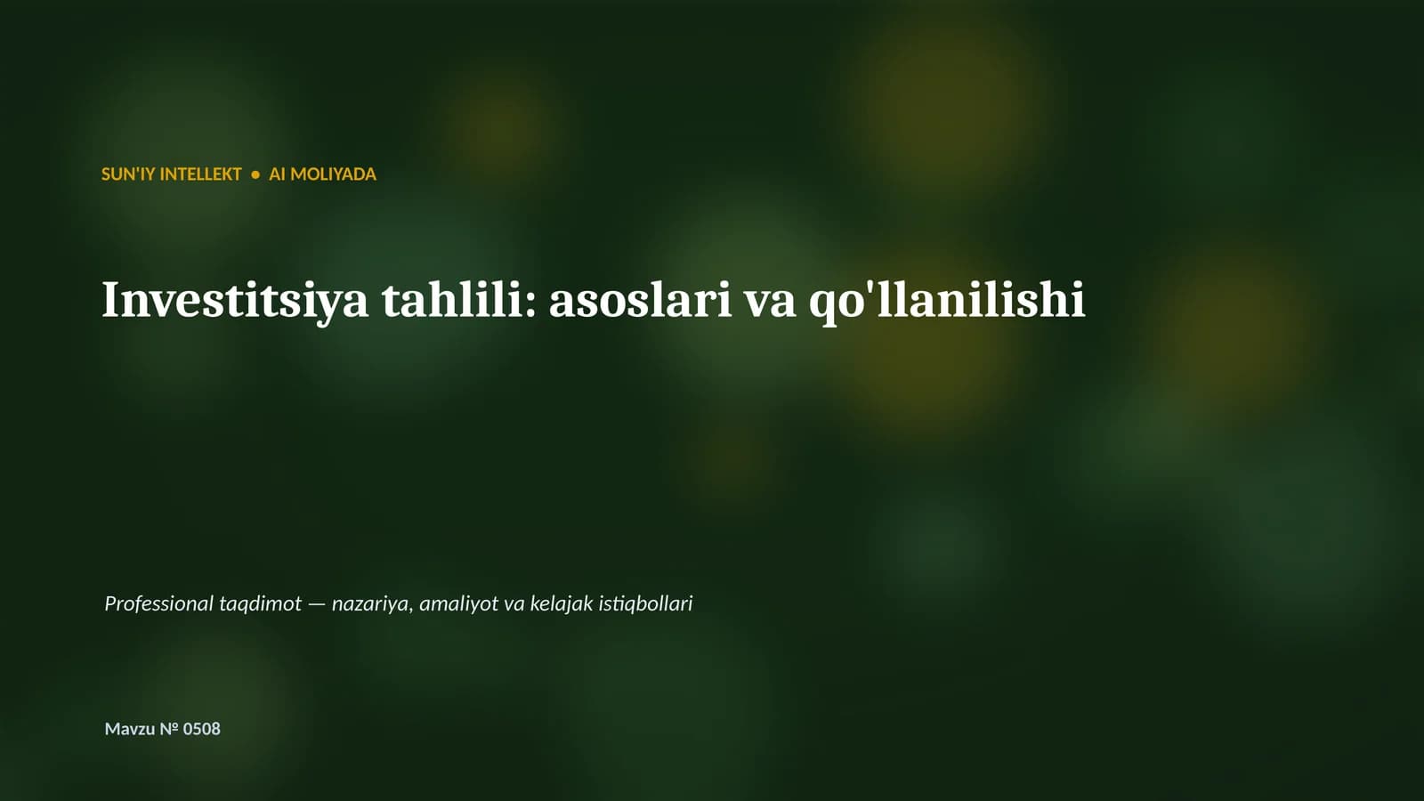 SUN'IY INTELLEKT • AI MOLIYADA