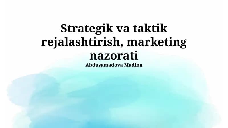 Strategik va Taktik Rejalashtirish